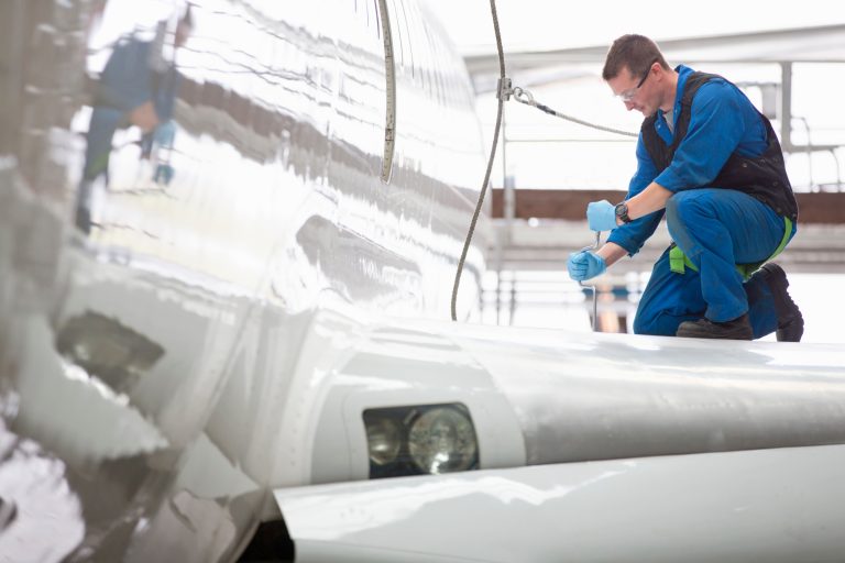 Aircraft repair in hangar